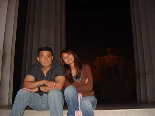 J&R sitting on the steps at the Lincoln Memorial.