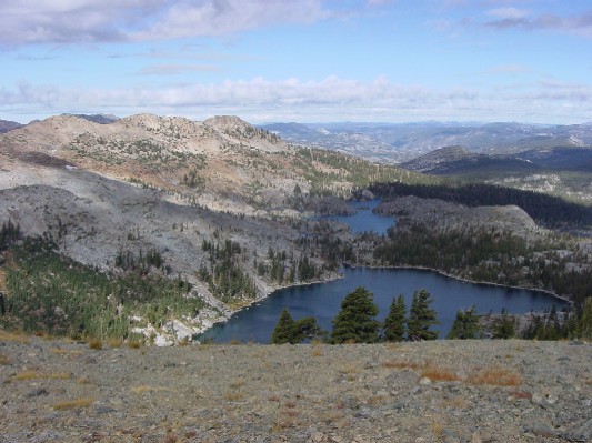 Looking down at Dick's Lake from Dick's Pass.